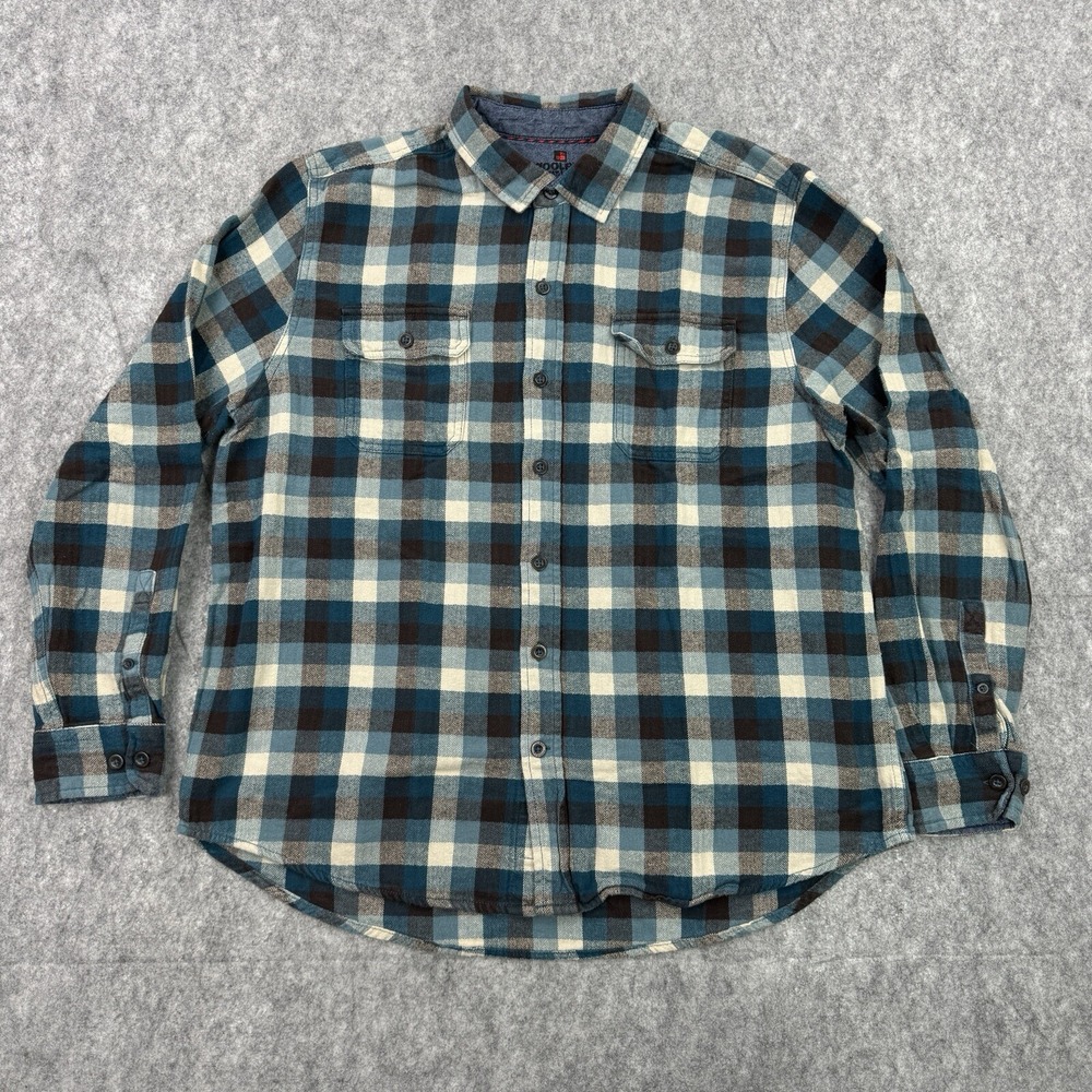 Woolrich Flannel Shirt Mens Extra Large Blue Plaid‎ Button Up Long Sleeve Teal